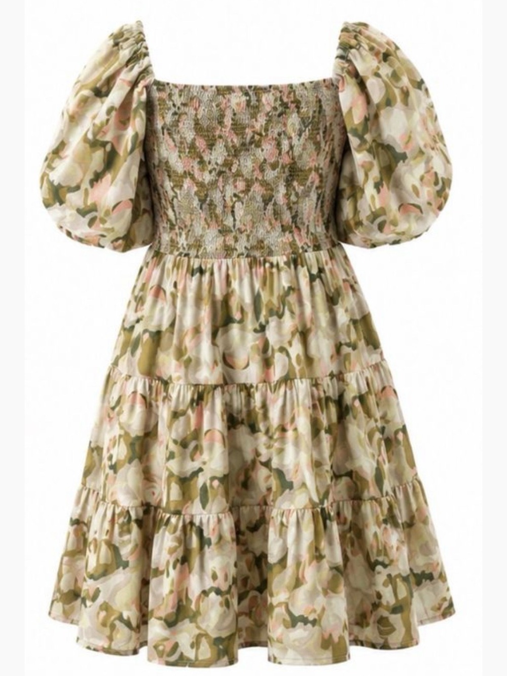 Floral Olive Color Dress - Picture 1 of 2